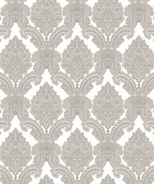 Beige and white intricate damask pattern wallpaper.