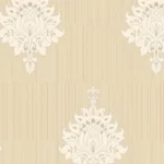 Beige damask wallpaper with cream floral motifs