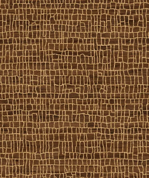 Brown wooden wallpaper with a geometric grid pattern.
