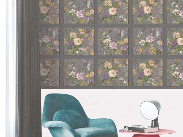 Living room with grey horizontal textured wall