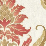 Pink and gold damask floral wallpaper with textured leaves
