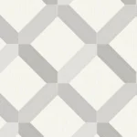 White and grey interlocking diamond trellis geometric wallpaper.